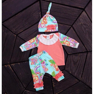 

Toddler Newborn Baby Girl Cotton T-shirt TopsPants Hat 3pcs Outfits Set Clothes