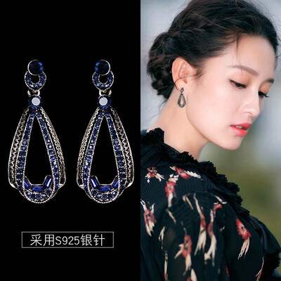 

925 silver earrings long retro earrings ladies earrings European&American temperament face thin earrings