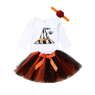 

3PCS Halloween Costume Newborn Baby Girls RomperTutu DressHeadband Outfits