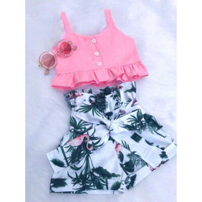 

UK Cute Flamingo Toddler Baby Girls Vest Crop Tops Short Pants Outfits Clothes