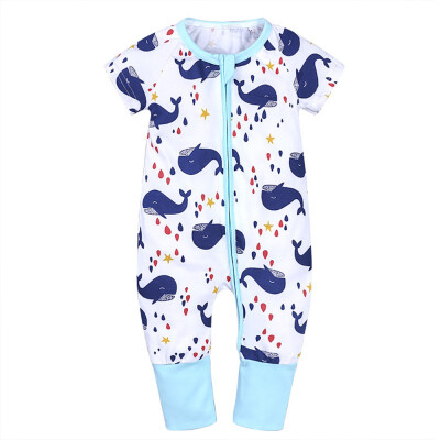 

Infant Girls Cotton Spring Summer Zipper Romper Short Sleeves Cartoon Print Climb Soft Jumpsuit for 0-24 months