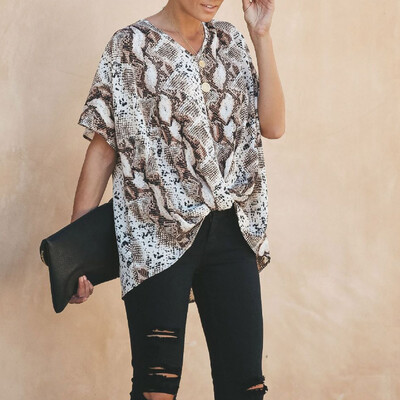 

Starmoon Women Fashion V Neck Leopard Print Short Sleeve Irregular Shirt