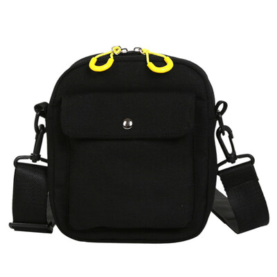 

Women 2 Zips Wide Strap Multi Pocket Student Canvas Shoulder Bag Crossbody Pouch