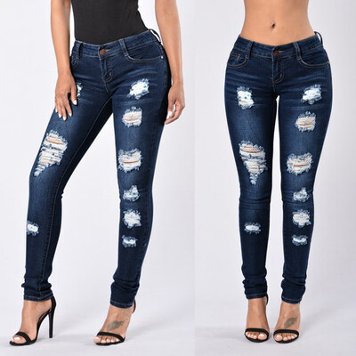 

Tailored Fashion Womens Button Zipper Pocket Hole Pants Slim Skinny Denim Casual Jeans