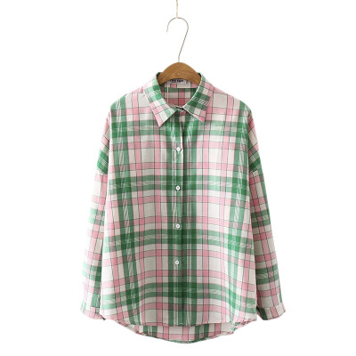 

Korean Fashion Plaid Printed Blouses Shirt Women Long Sleeve Lapel Shirt Office Lady Tops Female Loose Casual Blusas