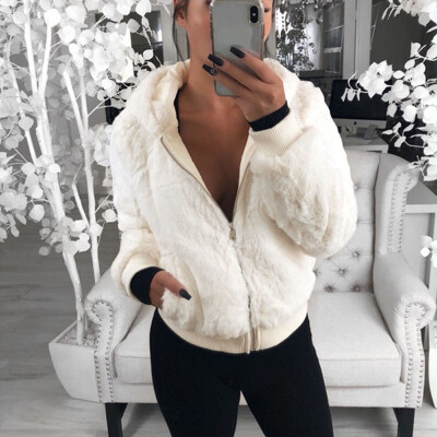 

Women Winter Warm Short Coat Thick Zipper Hooded Solid Color Casual Outwear