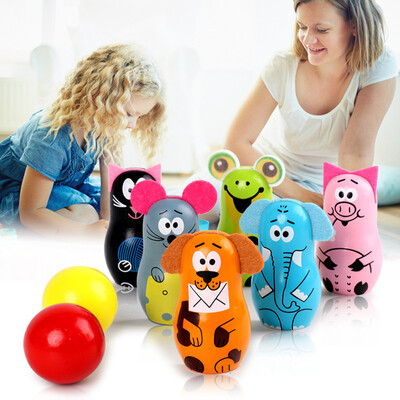 

YIWULA Wooden Fun Bowling Early Educational Toys Childrens Cartoon Block Set