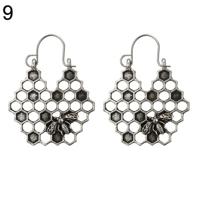 

Women Vintage Jewelry Hollow Heart Lotus Geometry Circle Round Hoop Earrings