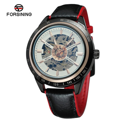 

Gobestart Motorcycle Design Transparent Red Black Belt Waterproof Mens Automatic Watch