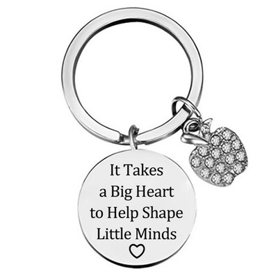 

1Pc Stainless Steel Pendants Keyring Crystal Apple Thanks Teacher Keychain Gift Accessories