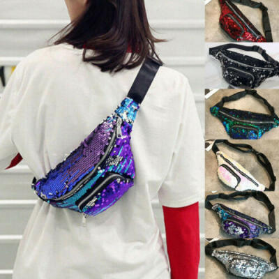 

Women Travel Waist Fanny Pack Money Belt Wallet Glitter Multicolor Bum Bag US