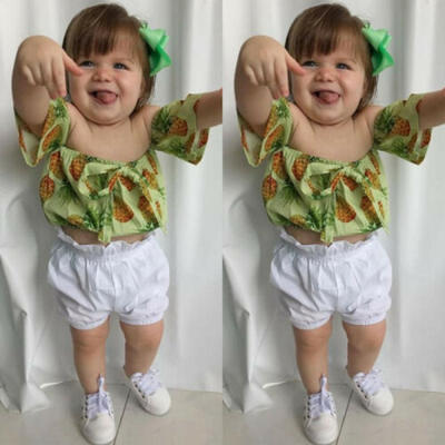 

Kids Toddler Baby Girls Off Shoulder TopsShorts Pants Outfits 2PCS Clothes 1-6Y