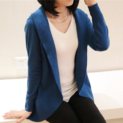 

2018 spring&autumn wear new Korean version of womens loose suit collar knitted cardigan long sleeve sweater jacket