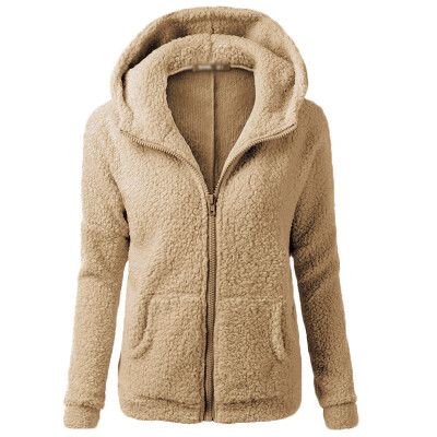 

Winter Autumn Womens Fluffy Hooded Coat Long Sleeve Zipper Warm Jacket Outwear