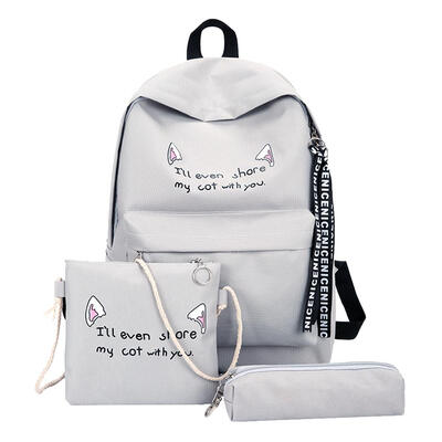 

3pcsset Cat Print Backpacks Shoulder Travel Bags Canvas Women Pen Bags