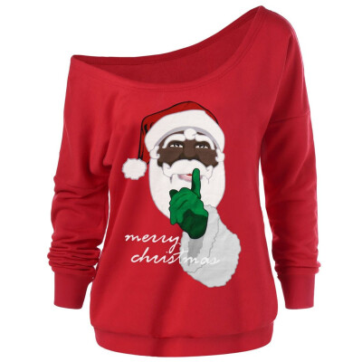 

Tailored Fashion Women Casual Christmas Print Long Sleeve Irregular Loose Sweatshirt Tops