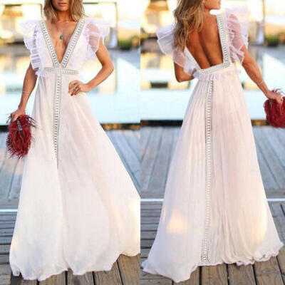

Women Boho Floral Long Maxi Dress Evening Party Beach Dresses Summer Sundress