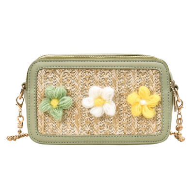 

Flower Decor Shoulder Packs PU Leather Woven Women Chain Crossbody Bags