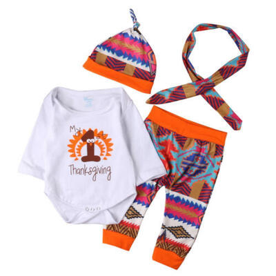 

UK Stock 4Pcs Newborn Baby Boy Girl Thanksgiving Romper Pants Outfit Set Clothes
