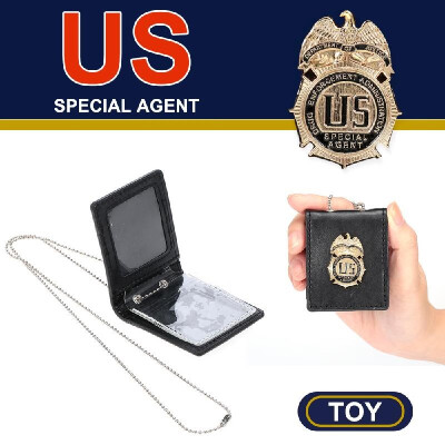 

Police Pretend Toys Neck CTU Badge Holder with Silver Chain PU Leather Card Wallet Cop Costume Role Play