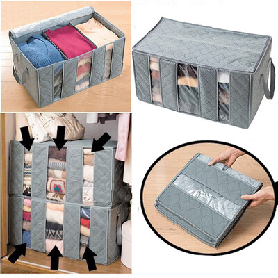 

Toponeto 65L Large Charcoal Clothes Sweaters Blankets Closet Organizer Storage Bag Box GN