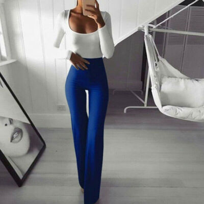 

Women Lady Fashion High Waist Flared Wide Leg OL Work Button Long Trousers Pants