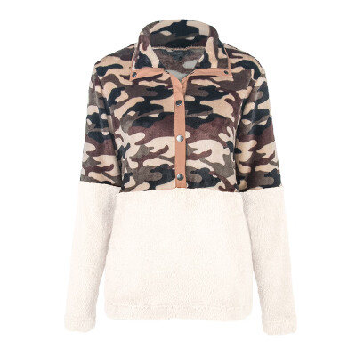 

Women Winter Warm Leopard Splice Zipper Pocket Fluffy Coat Jacket Tops Outwear