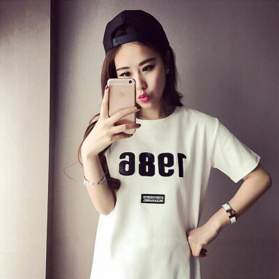 

Women Summer Long T- shirt Short Sleeve Long Casual Tops Number Printed Cotton Slim Loose T-shirt