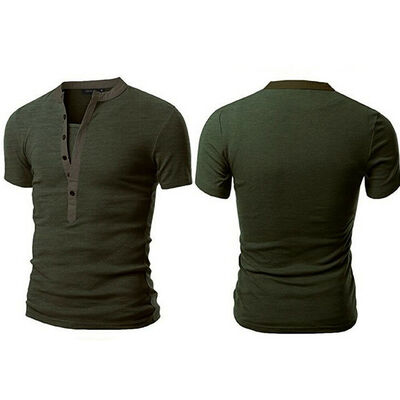 

Mens Slim Fit V Neck Short Sleeve Muscle Tee T-shirt Casual Tops Henley Shirts