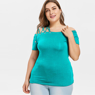 

Roseonmyhand Summer Womens Fashion Casual One Word Collar Lacing T-Shirt