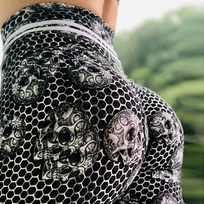 

Spot Europe&America cross-border wheat Amazon explosion models honeycomb skull breathable slim yoga pants running pants Honeyc