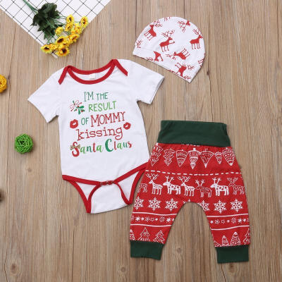 

Newborn Baby Girls Boy RompersHarem PantsHat 3pcs Outfits Set Clothes