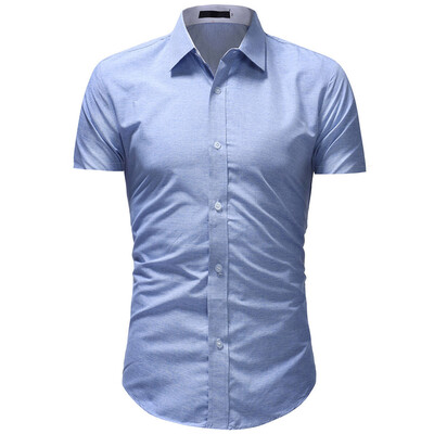 

Tailored Mens Solid Casual Button Down Short Sleeve Hawaiian Shirt Top Blouse