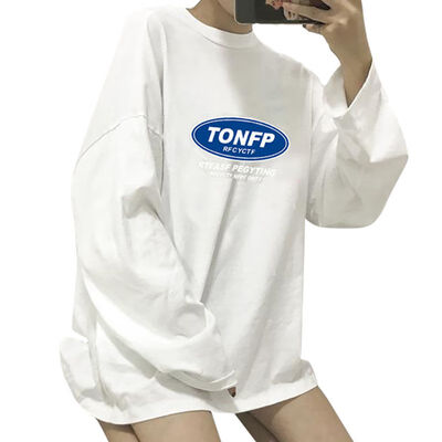 

Female T-shirts Women Autumn Spring Letter Printed Vintage Halajuku Loose Casual Long Sleeve Basic Solid