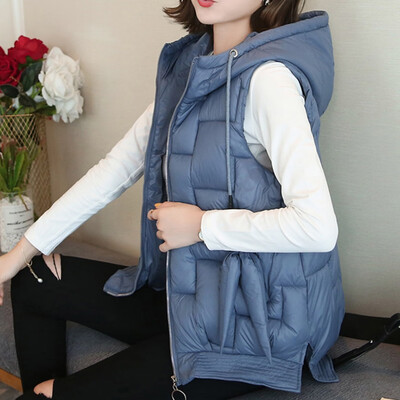 

Toponeto Women Solid Short Outerwear Cotton Jackets Pocket Loose Hooded Vest Coats