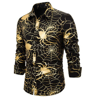 

Men Halloween 3D Spider Print Long Sleeve Casual T-Shirt Top Tee Slim Fit Shirts