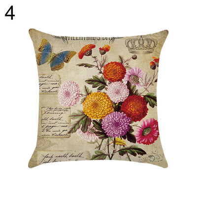 

Vintage Flower Peacock Feather Linen Pillow Case Cushion Cover Sofa Home Decor