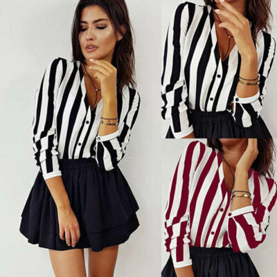 

UK Womens Long Sleeve Button Blouse Plain Ladies Casual T-shirt Tops Size 6-14