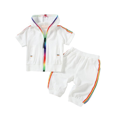 

2Pcs Summer Kids Baby Boy Short Sleeve Zipper Sweatshirt HoodiesShorts Outfit Clothes Set