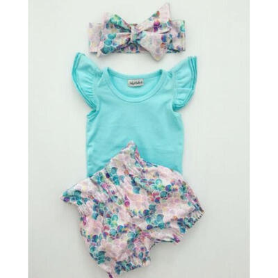 

US 3PCS Baby Girls Mermaid Outfit Clothes Summer Tops RomperShorts Headband Set