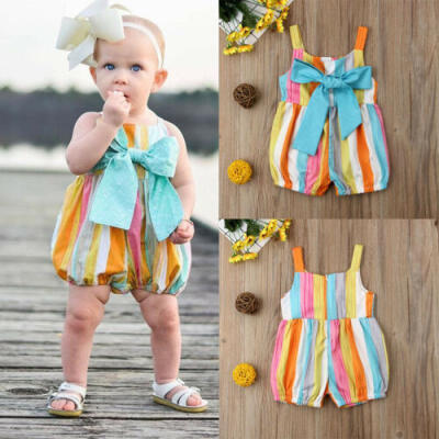 

Cute Newborn Baby Girls Striped Bowknot Romper Bodysuit Jumpsuit Outfit Clothes