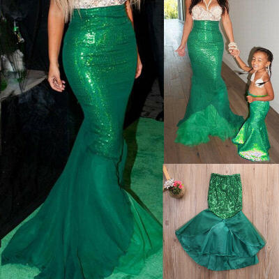 

New Women Kids Girls Mermaid Halloween Costume Fancy Party Maxi Dress Tail Skirt