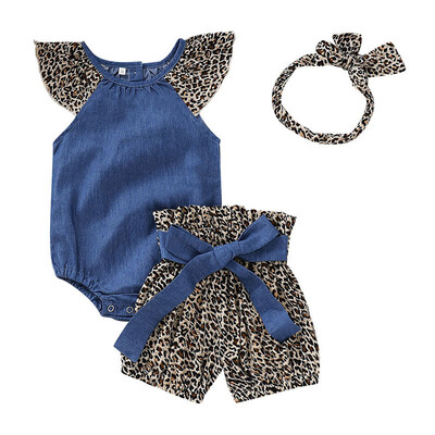 

3PCS Newborn Kids Baby Girl Outfits Clothes Romper BodysuitShorts Headband Set