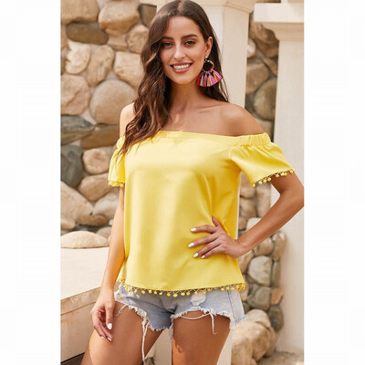 

Pom-pom shirt womens short slim shirt