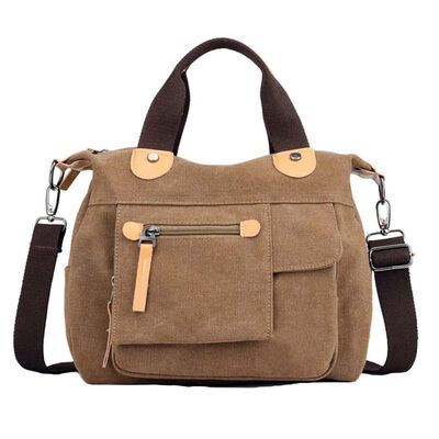

Vintage Solid Color Multi Pocket Women Zipper Tote Crossbody Shoulder Canvas Bag