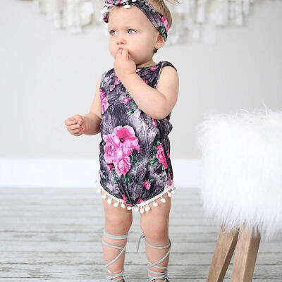 

Floral Infant Baby Girls Bodysuit Romper Sunsuit One-pieces Headband Clothes Set