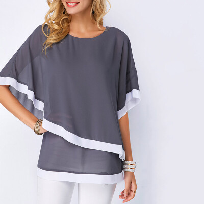 

Women Crew Neck Blouse Half Flared Sleeve T-shirts Loose Plain Shirt Tops Tee