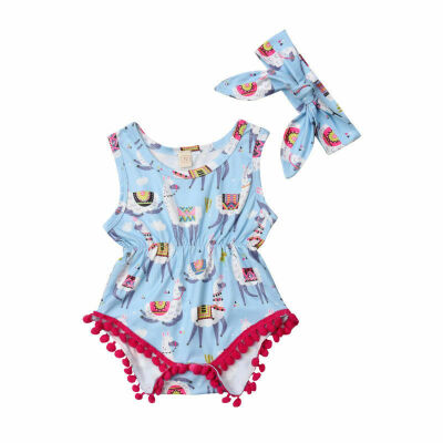 

Cartoon Llama Rompers Newborn Baby Girls Jumpsuit Outfits Clothes