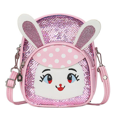 

Sequin Rabbit Shoulder Crossbody Bags Kids Girls Backpacks Leather Knapsack