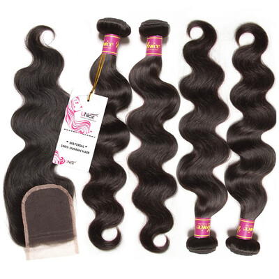 

UNice 8A indian Virgin Hair Body Wave 4 Bundles with Lace Closure 44